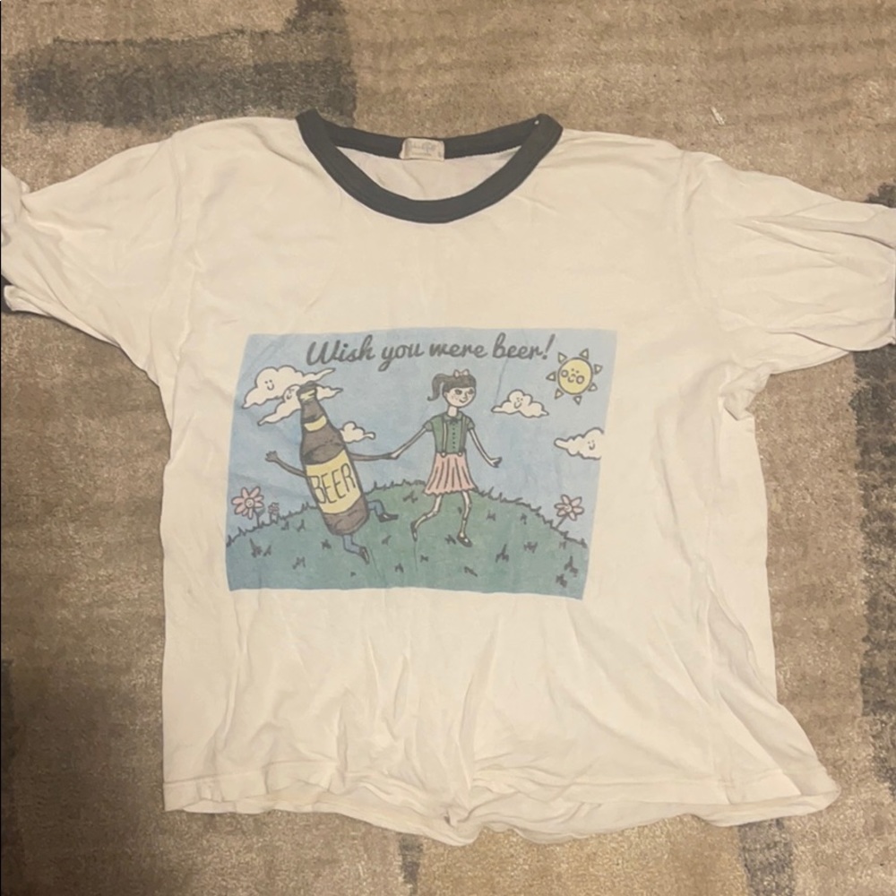brandy Melville Wish you were Beer Ringer Tee